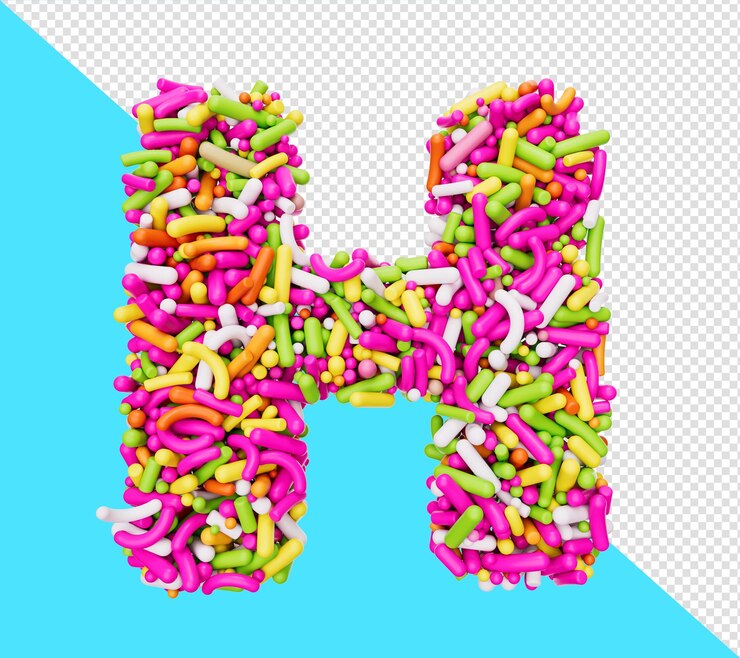 PSD alfabeto h hecho de chispitas de colores letra h chispitas de arco iris ilustración 3d