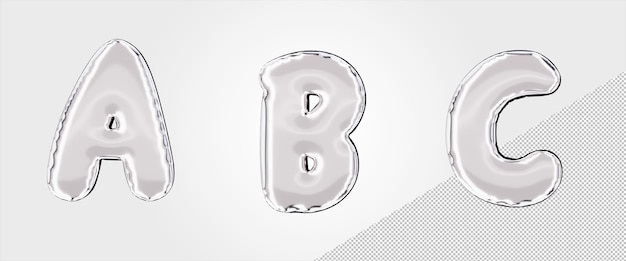 Alfabeto de lámina de globo aislado en color plata Mayúscula ABC