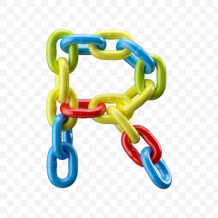 PSD alfabeto letra r hecha de cadena de colores. ilustración 3d aislada