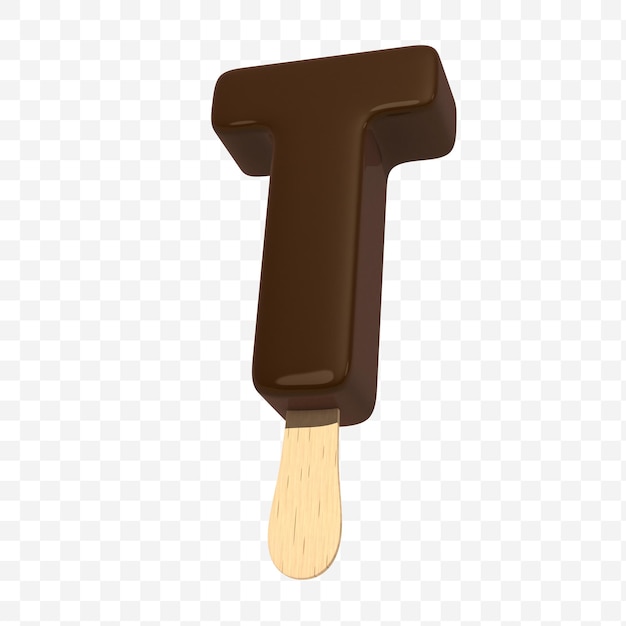 Alfabeto letra t hecho de helado recubierto de chocolate en una ilustración de palo 3d aislado