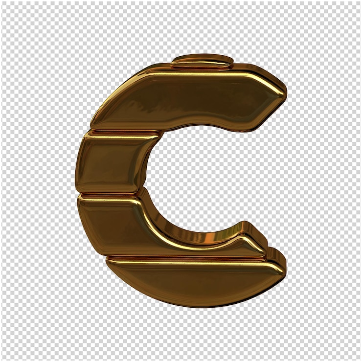 PSD alfabeto de lingotes de oro. 3d letra c
