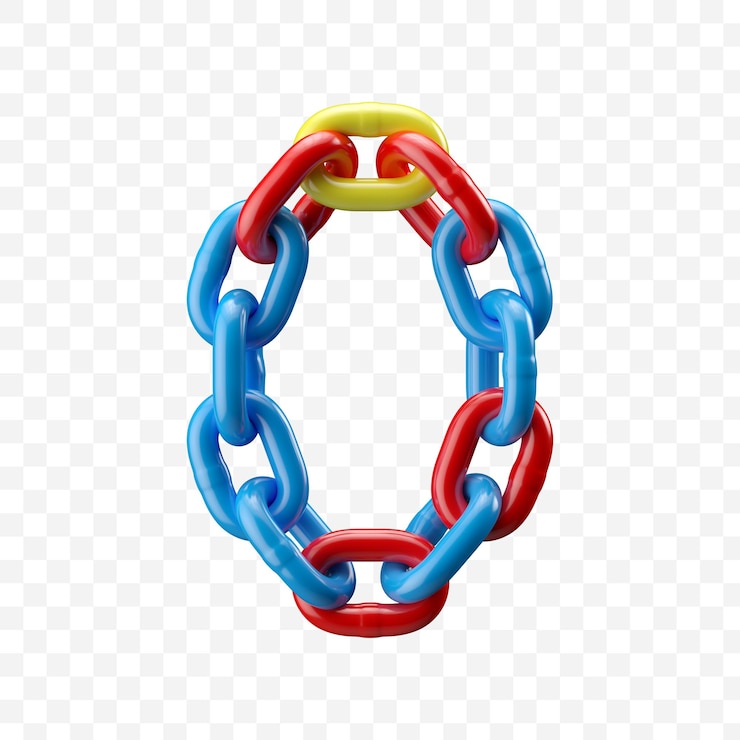 PSD alfabeto numero 0 fatto di catena colorata. illustrazione 3d isolata