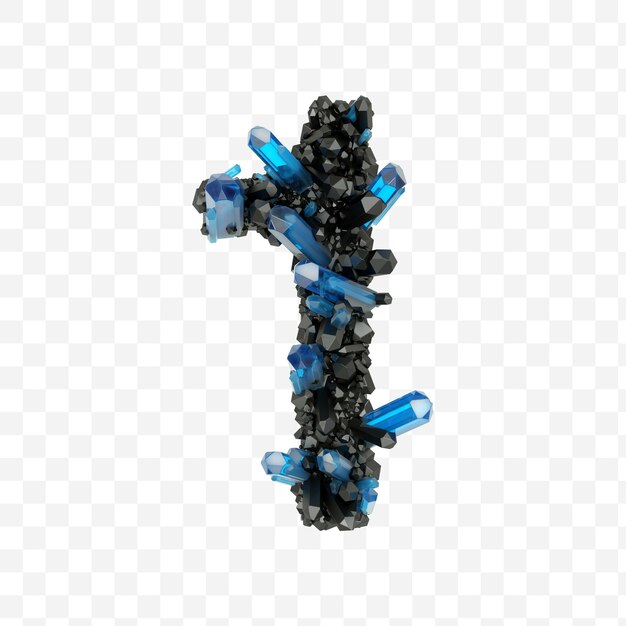 Alfabeto número 1 hecho de archivos pds aislados de cristales de joyería negros y azules