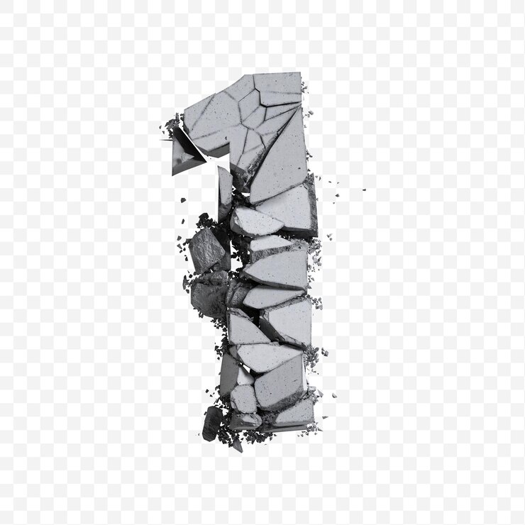 PSD alfabeto número 1 hecho de bloque de hormigón roto ilustración 3d aislado
