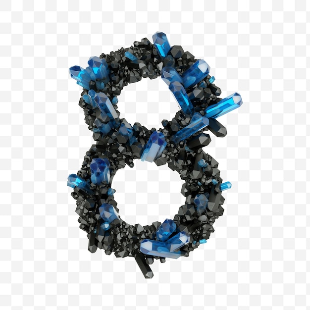 Alfabeto número 4 hecho de cristales de joyería negros y azules archivo pds aislado