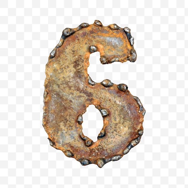 Alfabeto número 6 de soldar hoja de metal oxidado aislado archivo PDS