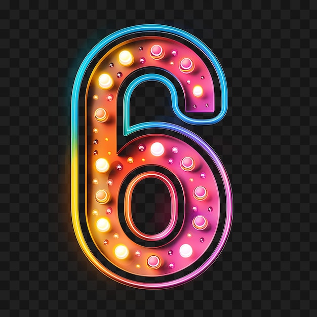 PSD alfabeto número 6 trim com neon iluminado papel cortado com bubb y2k collage glow outline art