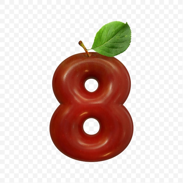 Alfabeto número 8 hecho de archivo PDS aislado de manzana roja