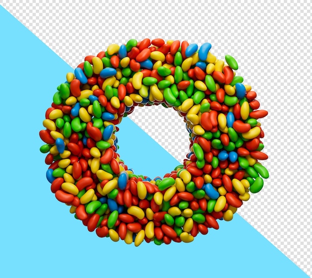 PSD alfabeto o gominolas de colores letra o arco iris caramelos de colores gominolas ilustración 3d
