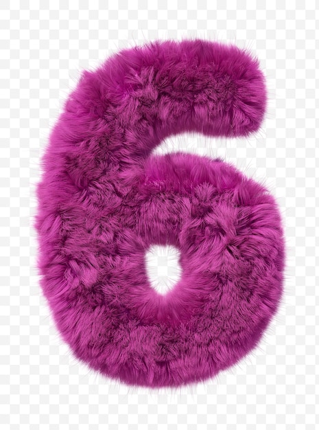 alfabeto pelliccia rosa peloso numero 6 isolato