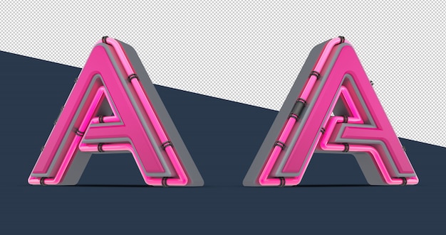 PSD alfabeto rosa 3d com luz neon