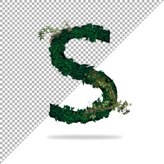Alfabeto S con efecto hoja 3d en PSD con fondo transparente