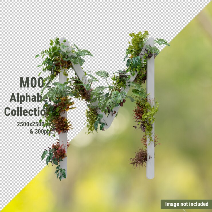 PSD alfabeto vertical de árbol de jardín rojo