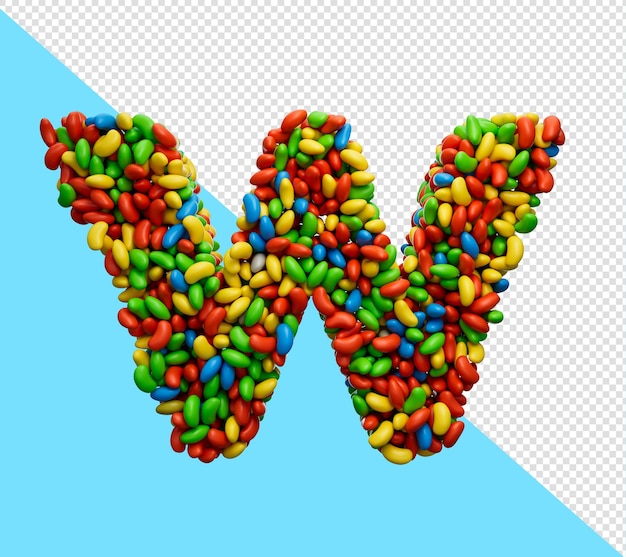 Alfabeto W colorido jujubas letra W arco-íris doces coloridos jujubas ilustração 3d