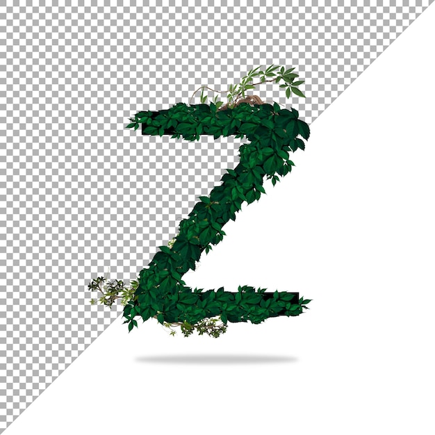 PSD alfabeto z con efecto hoja 3d en psd con fondo transparente