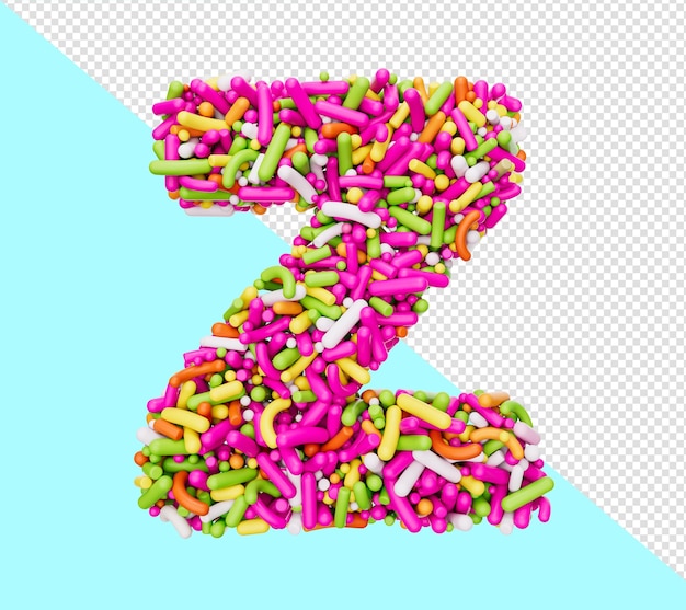 Alfabeto Z hecho de chispitas de colores Letra z Chispitas de arco iris Ilustración 3d