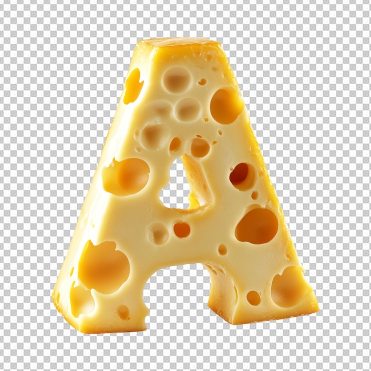 PSD alfabetos hechos de queso sobre un fondo transparente