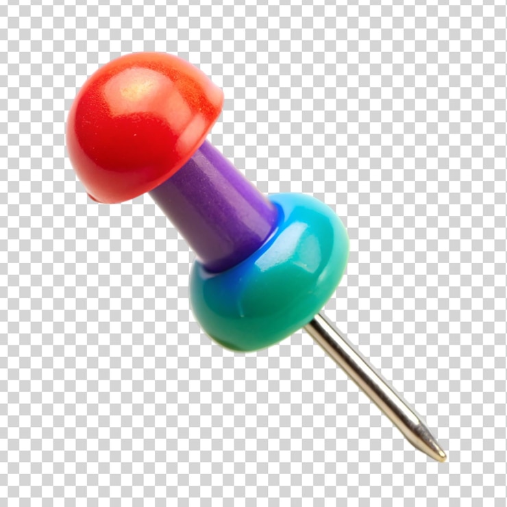 PSD un alfiler con una bola de colores en un fondo transparente