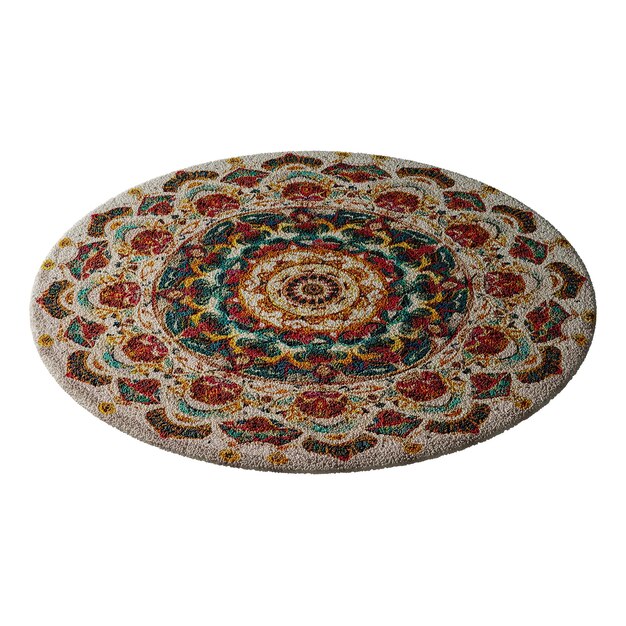 Una alfombra colorida con un patrón de flores y hojas