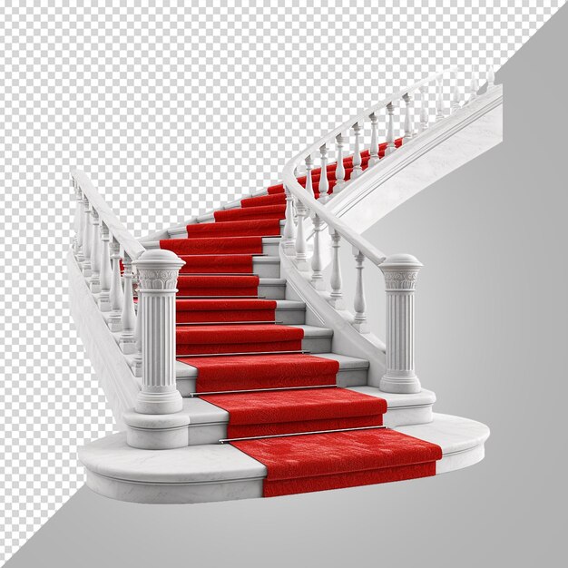 PSD alfombra roja escaleras blancas aisladas