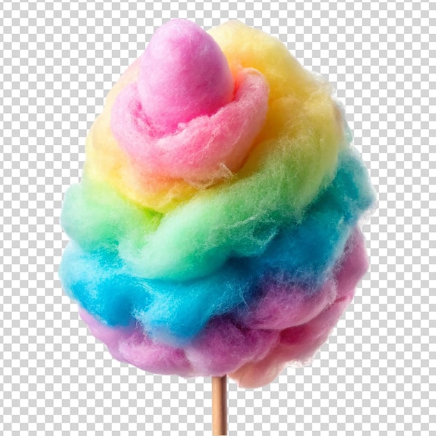 Un algodón de azúcar de colores aislado sobre un fondo transparente