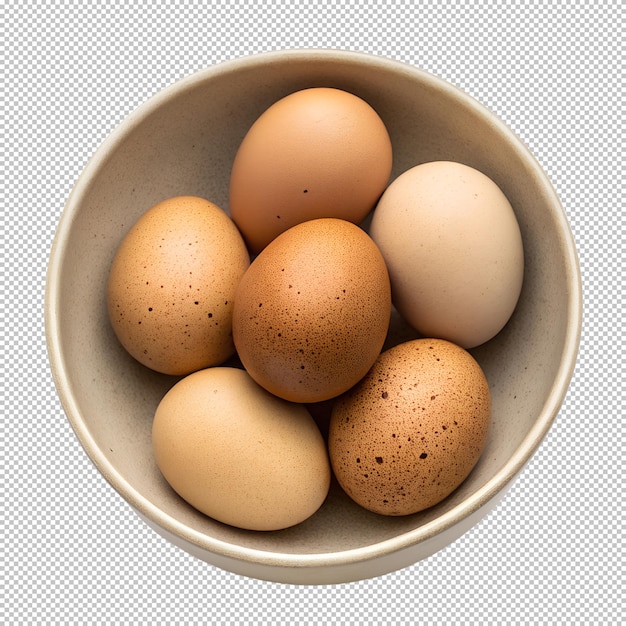 Algunos huevos en un cuenco de fondo transparente