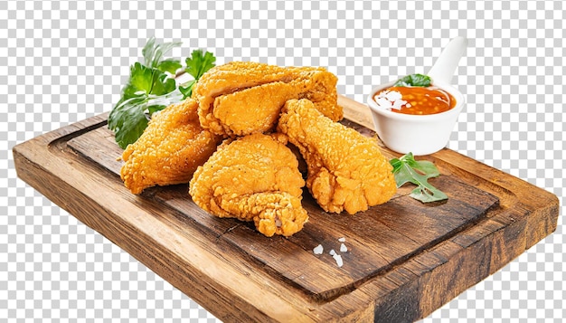 Ali di pollo fritte croccanti su legno isolato su sfondo trasparente