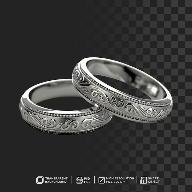 PSD alianças de casamento de prata luxuosas com ornamento em fundo transparente