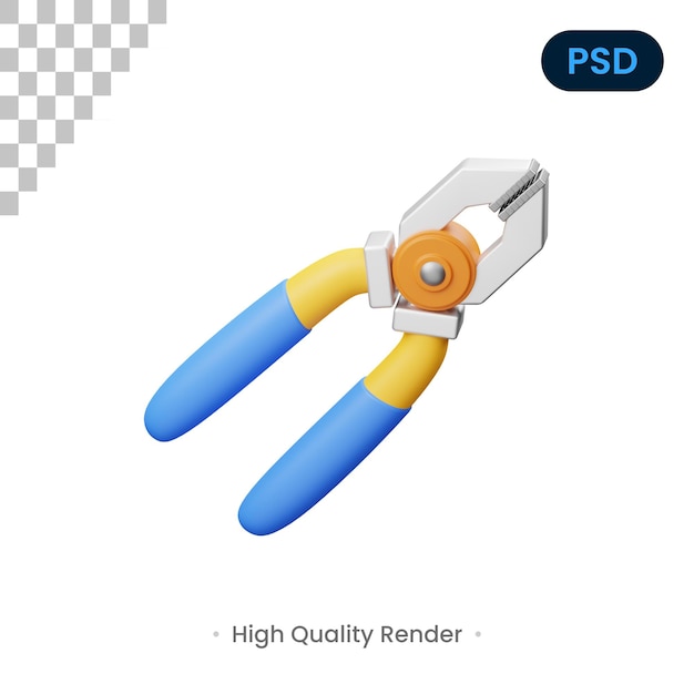 Alicate 3d render ilustração premium psd