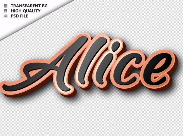 PSD alice tipografía texto bronce negro psd transparente