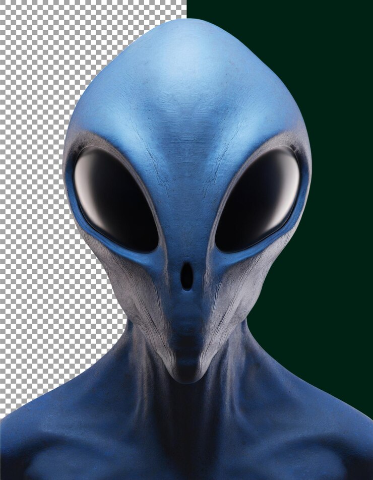 PSD alien azul com olhos grandes e pele lisa em alto detalhe em fundo transparente png psd