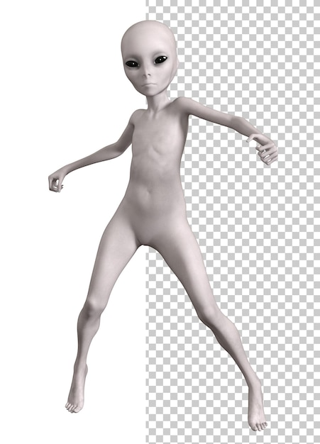 Alien cinza em fundo transparente renderização 3d