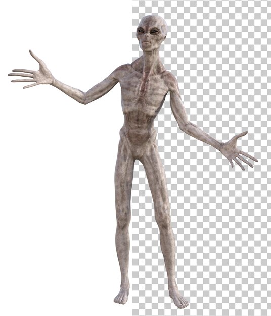 PSD alien cinza em fundo transparente renderização 3d