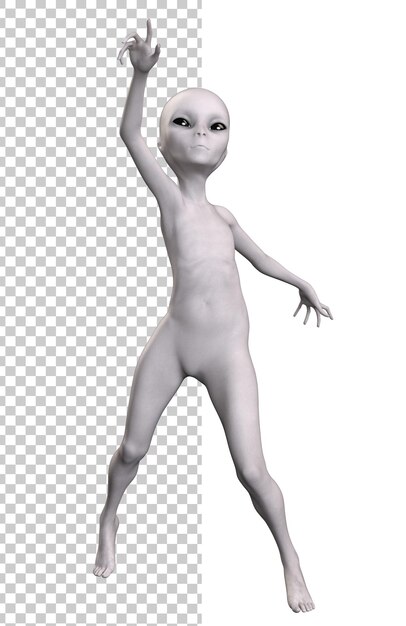 PSD alien cinza em fundo transparente renderização 3d