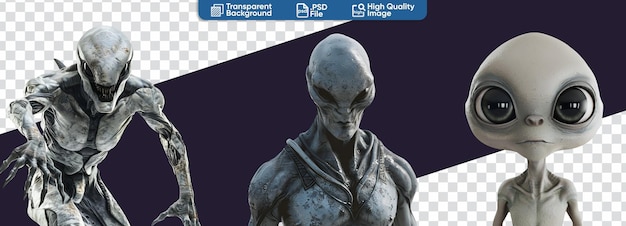 Alien grigio in vari modelli Alien bambino e Alien aggressivo