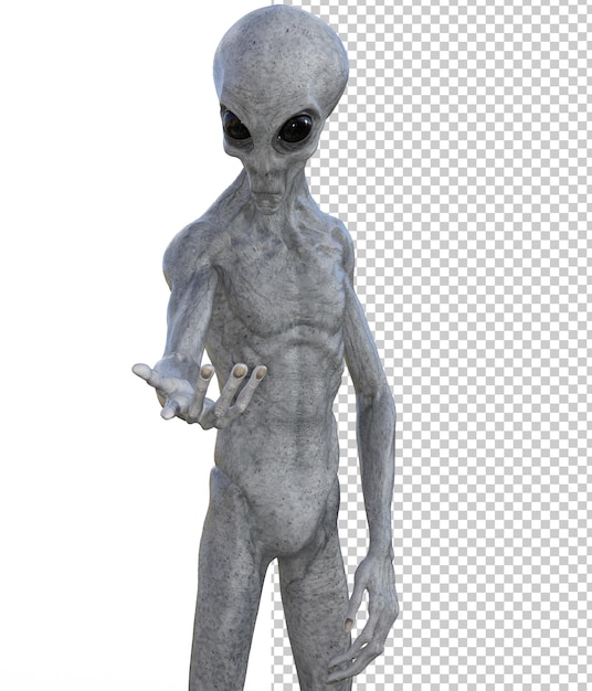 Alien grigio su sfondo trasparente rendering 3D