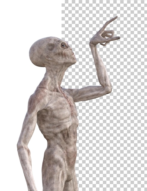 Alien grigio su sfondo trasparente rendering 3D