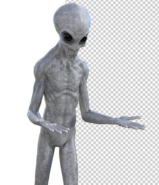 PSD alien gris sur fond transparent rendu 3d