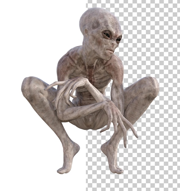 PSD alien gris sur fond transparent rendu en 3d