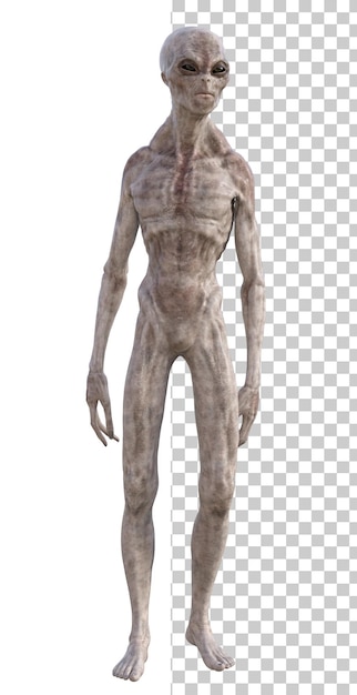 PSD alien gris sur fond transparent rendu en 3d