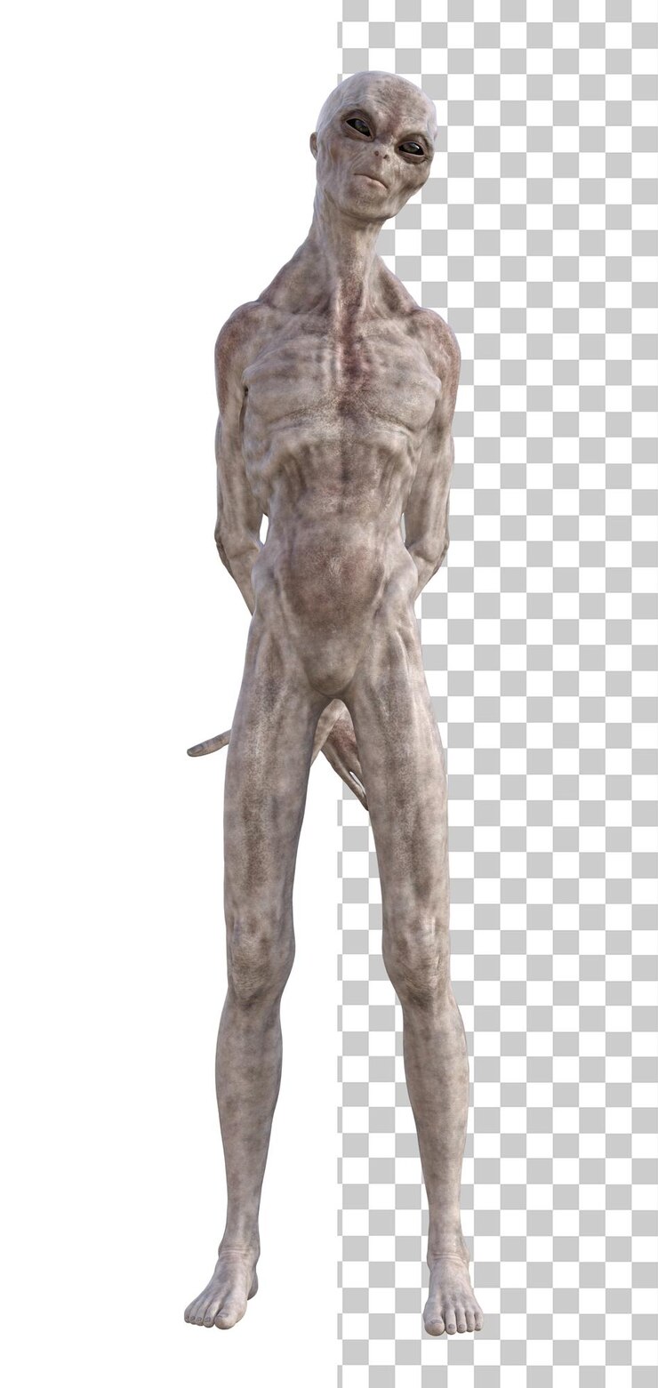 PSD alien gris sur fond transparent rendu en 3d