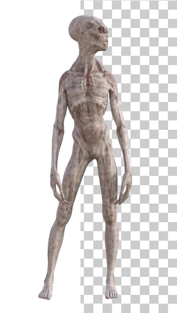 PSD alien gris sur fond transparent rendu en 3d