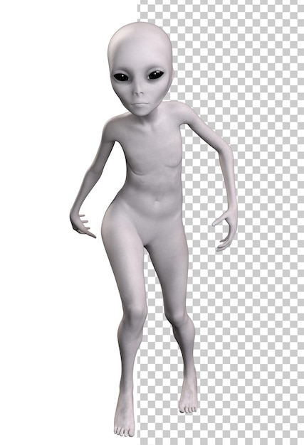 PSD alien gris sur fond transparent rendu en 3d