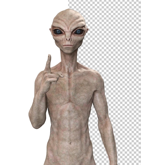 PSD alien gris sobre fondo transparente 3d render