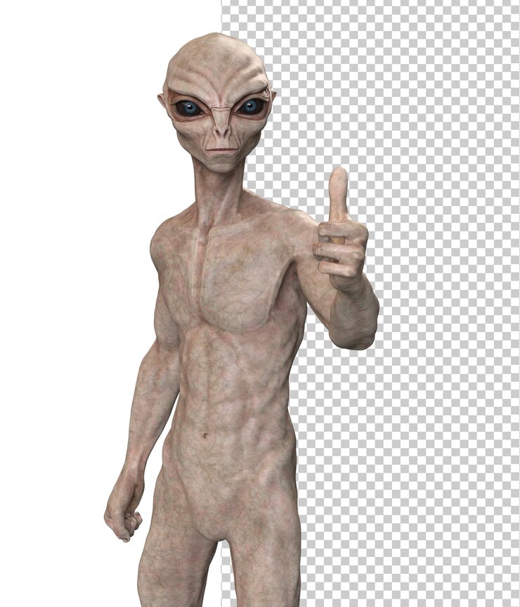 PSD alien gris sobre fondo transparente 3d render