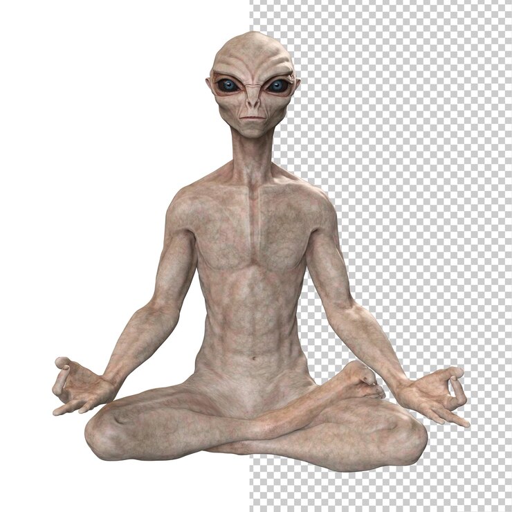 PSD alien gris sobre un fondo transparente en 3d