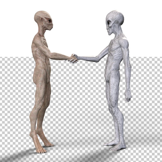 Alien gris sobre un fondo transparente en 3D