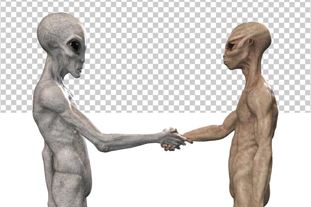 Alien gris sobre un fondo transparente en 3D