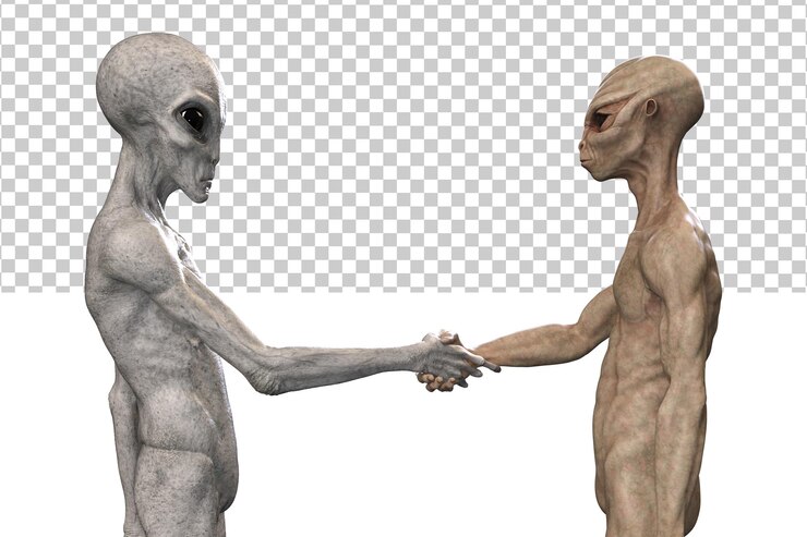 PSD alien gris sobre un fondo transparente en 3d
