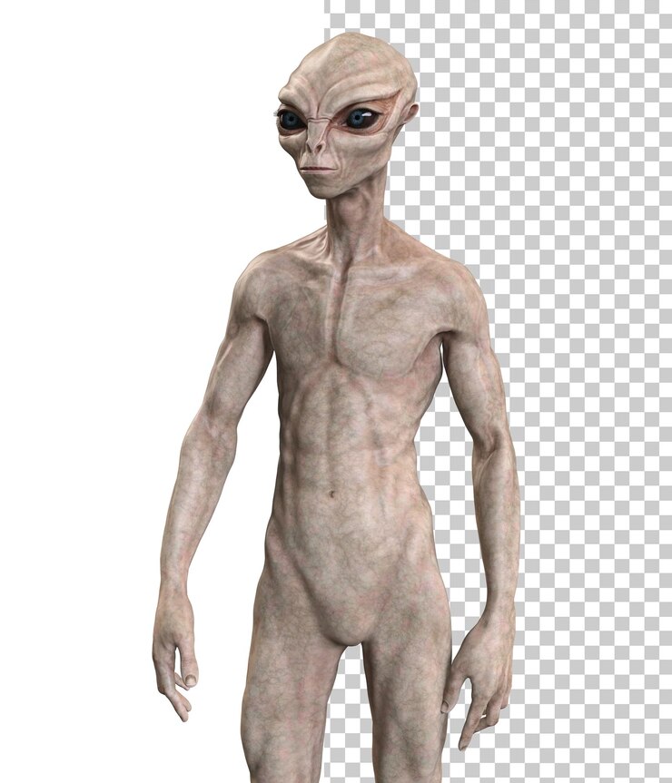 PSD alien gris sobre un fondo transparente en 3d